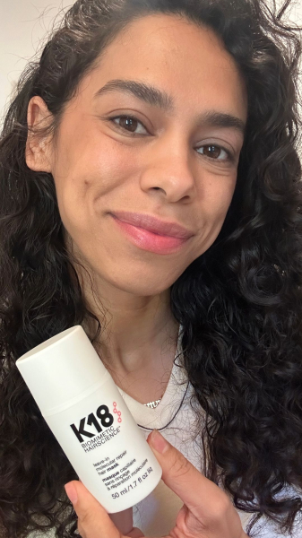 Allure shopping director Shanna Shipin after applying K18's LeaveIn Molecular Hair Mask